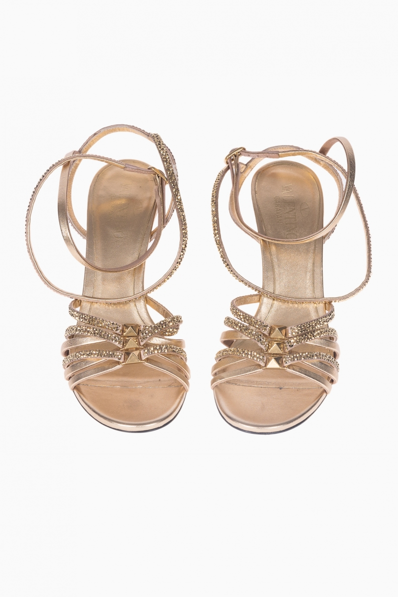 VALENTINO GARAVANI WOMEN'S ROCKSTUD STRAPPY GOLD