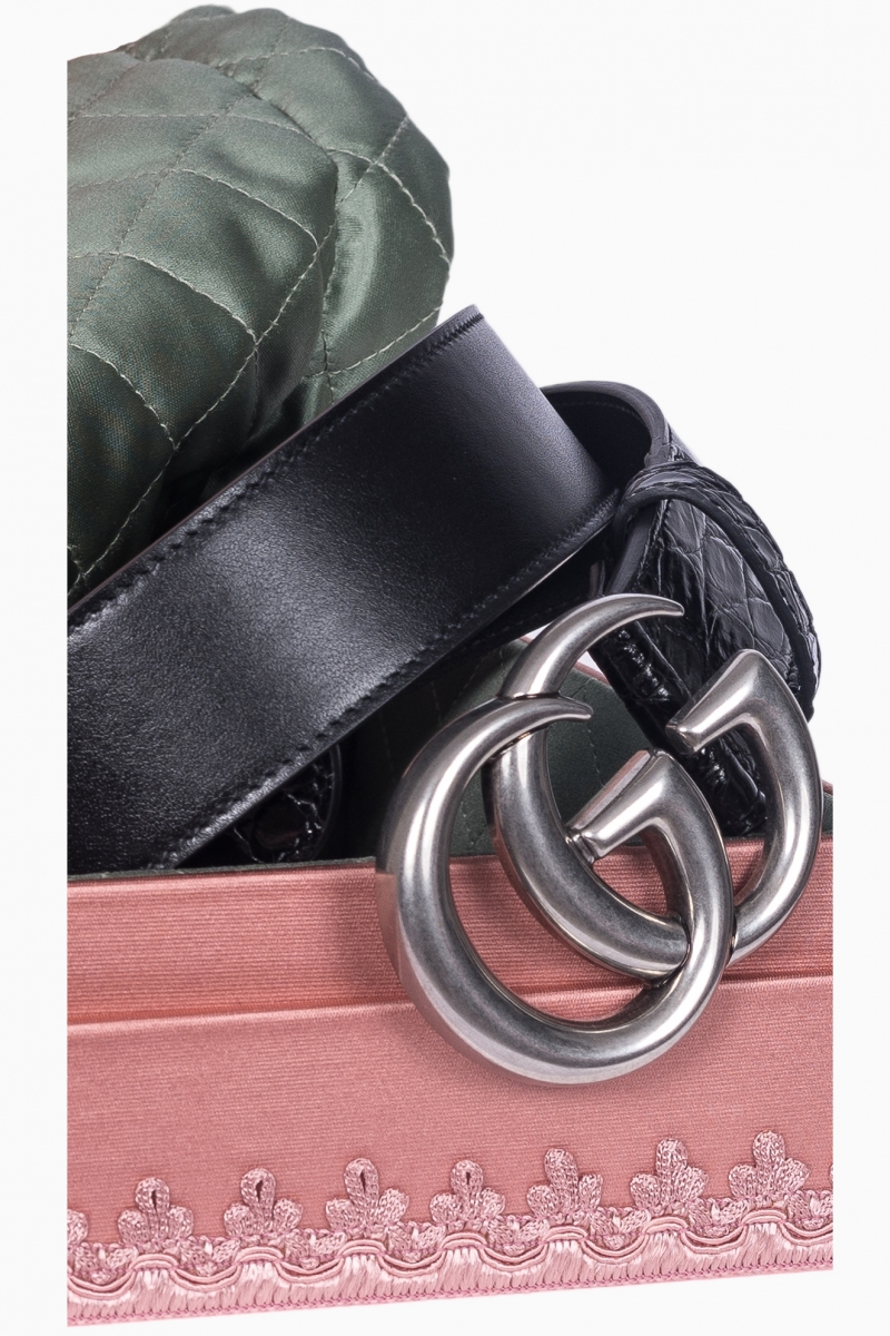 GUCCI MEN'S DOUBLE G CROCODILE BELT