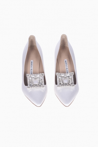 MANOLO BLAHNIK DAMEN-PUMPS AUS SATIN-KRISTALL