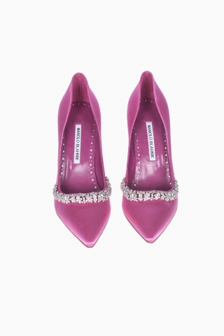 MANOLO BLAHNIK DAMEN-PUMPS AUS SATIN-KRISTALL