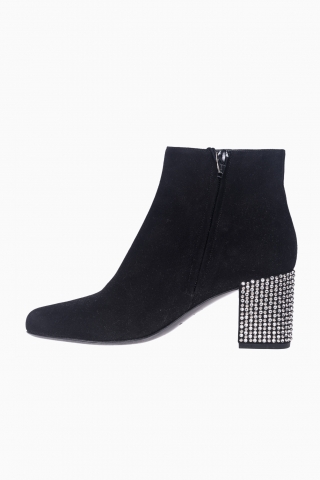 SAINT LAURENT WOMEN'S CRYSTAL BLOCK HEEL SUEDE BOOTS