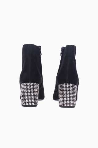 SAINT LAURENT WOMEN'S CRYSTAL BLOCK HEEL SUEDE BOOTS