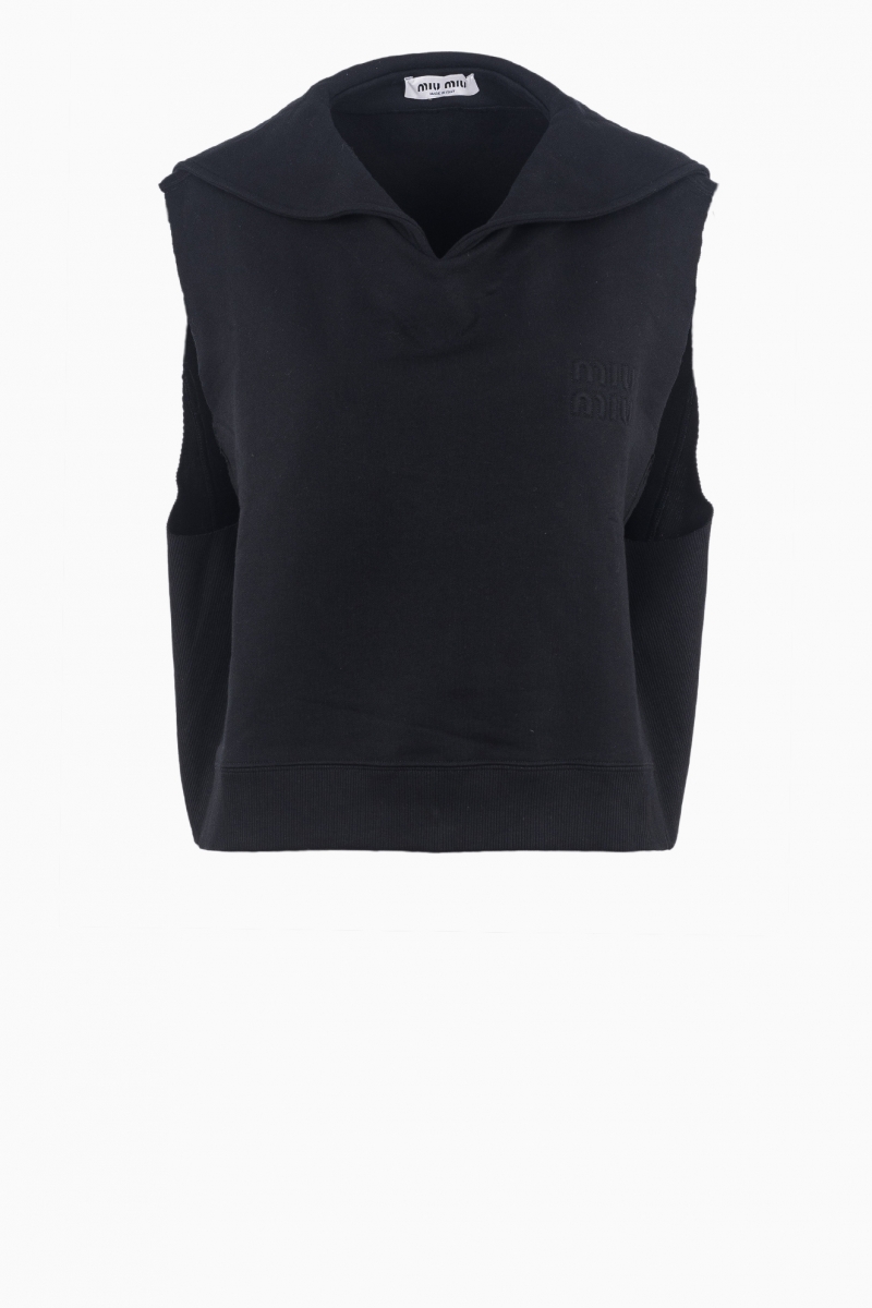 MIU MIU SLEEVELESS CROPPED FLEECE SWEATSHIRT WOMEN'S