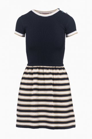 VESTIDOS DE PUNTO AZUL MARINO Y DORADO PARA MUJER