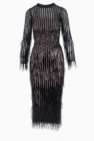 VESTIDO MIDI DE MEZCLA CON LENTEJUELAS Y DECORACIÓN DE VALENTINO GARAVANI PARA MUJER