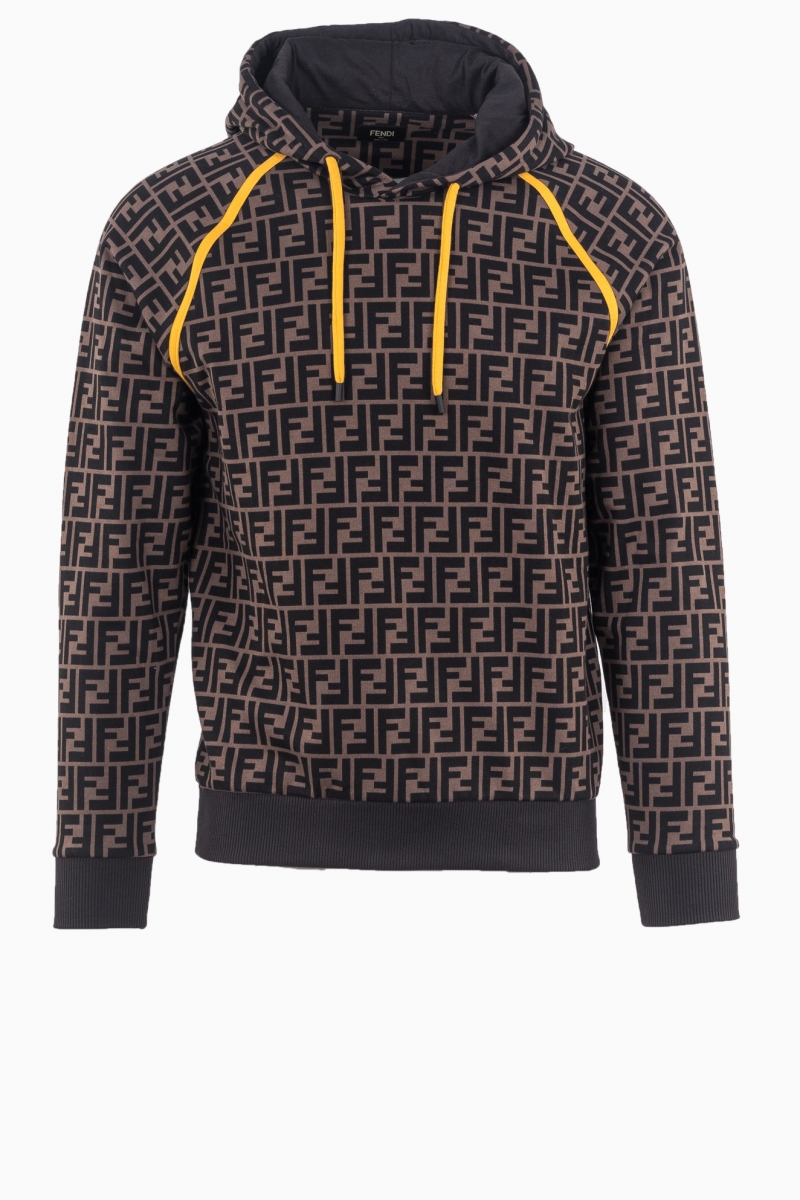 FENDI MEN'S FF LOGO ALL OVER PRINT HOODED